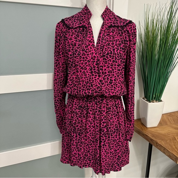 Zadig & Voltaire Reveal Leopard Print Mini Dress Framboise Pink Small Coquette - Picture 4 of 9